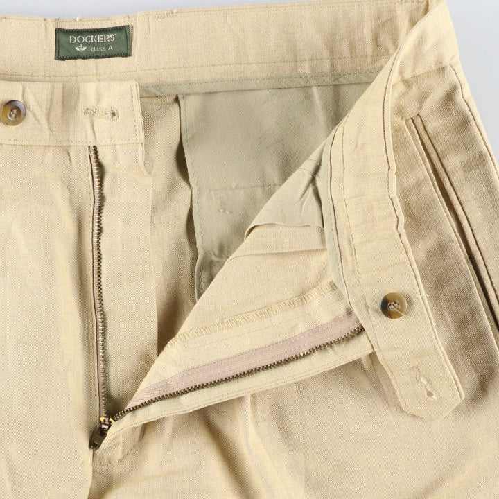 90'S Dockers Class A Two-Pleated Linen and Cotton Slacks, Men's, Size 34, Vintage cotton Beige type Vintage Second Hand