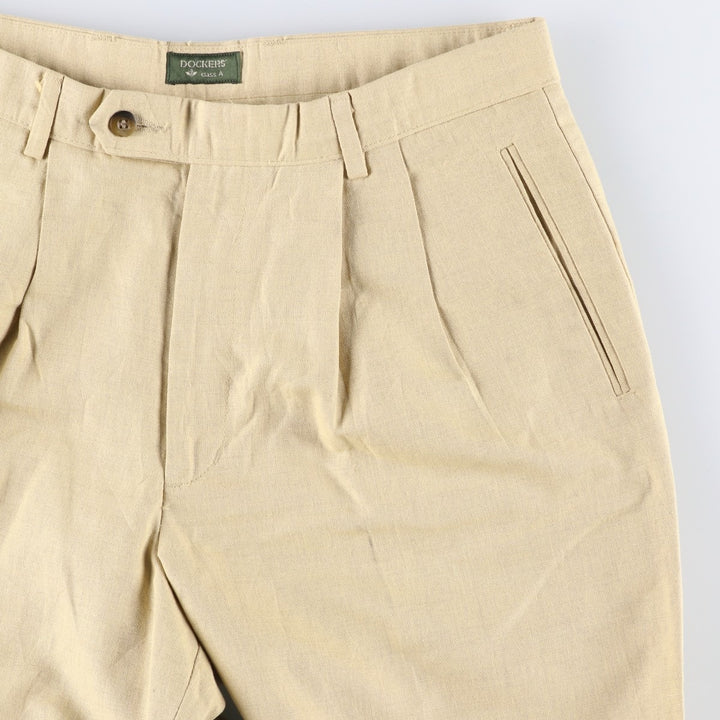 90'S Dockers Class A Two-Pleated Linen and Cotton Slacks, Men's, Size 34, Vintage cotton Beige type Vintage Second Hand