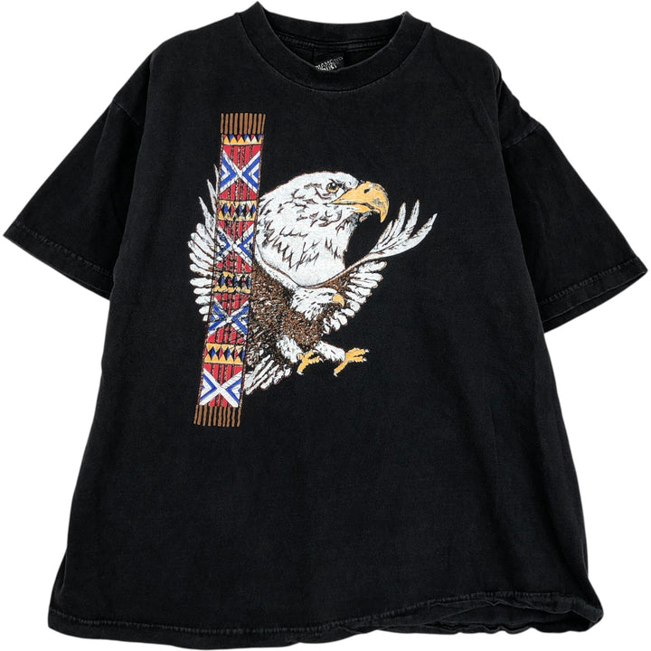 Vintage 90'S DIAMONDDUST Eagle Pattern Glitter Print Animal Print T-Shirt, Made in USA, Men's Size Large cotton black type Vintage Second Hand