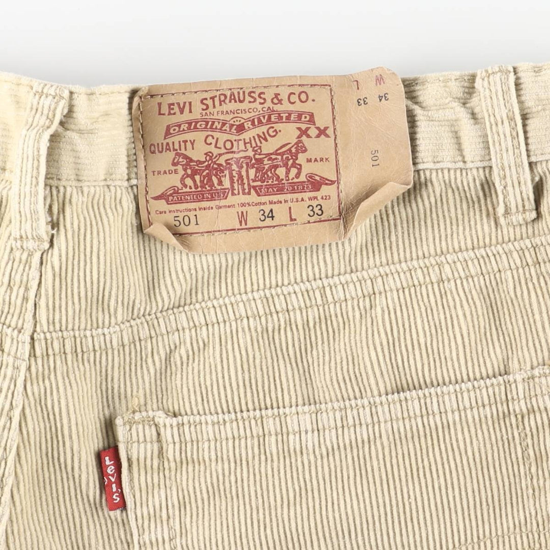 Levi's 501-0193 Corduroy Pants, Made in USA, Men's, Size W34 cotton yellow type Vintage Second Hand