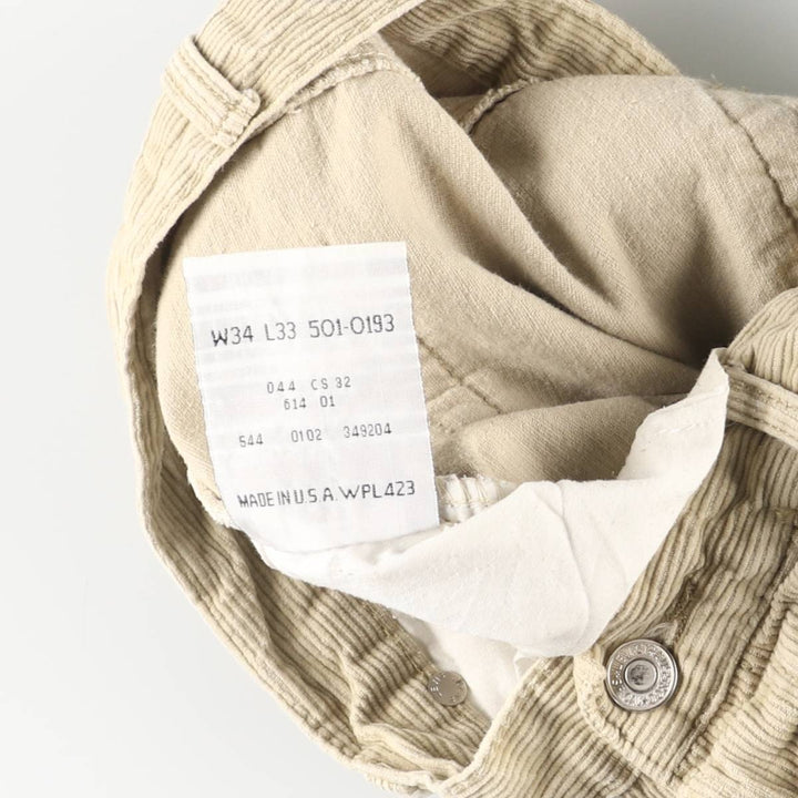 Levi's 501-0193 Corduroy Pants, Made in USA, Men's, Size W34 cotton yellow type Vintage Second Hand