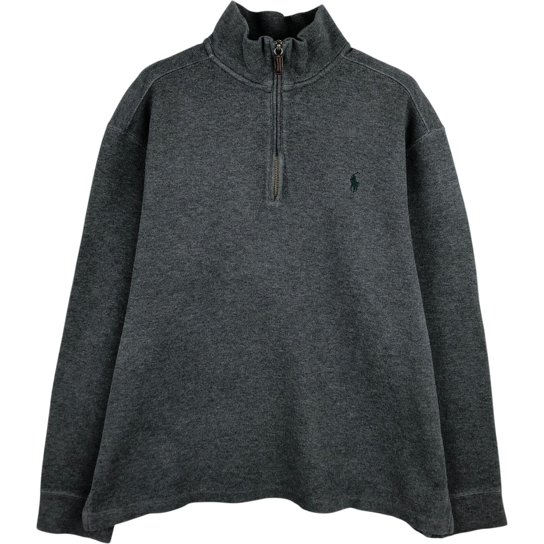 Ralph Lauren POLO by Ralph Lauren Half-Zip Sweatshirt, Men's Size L cotton Charcoal Vintage Second Hand