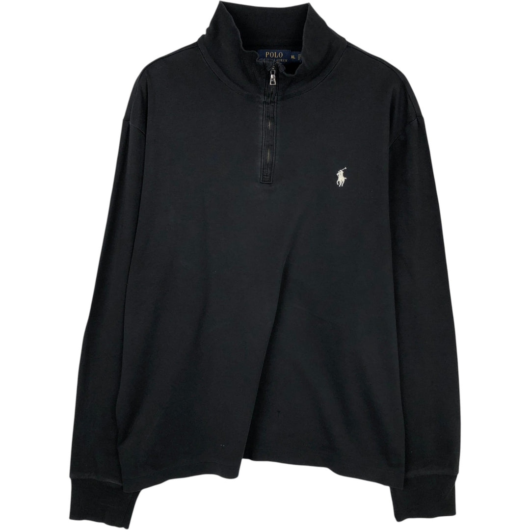 Ralph Lauren POLO RALPH LAUREN Half-Zip Long T-Shirt, Men's XL cotton black type Vintage Second Hand