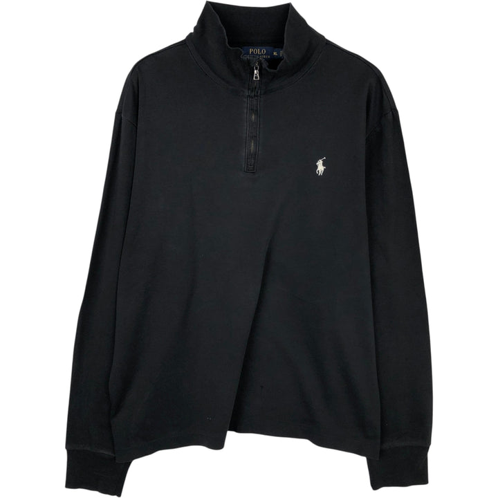 Ralph Lauren POLO RALPH LAUREN Half-Zip Long T-Shirt, Men's XL cotton black type Vintage Second Hand