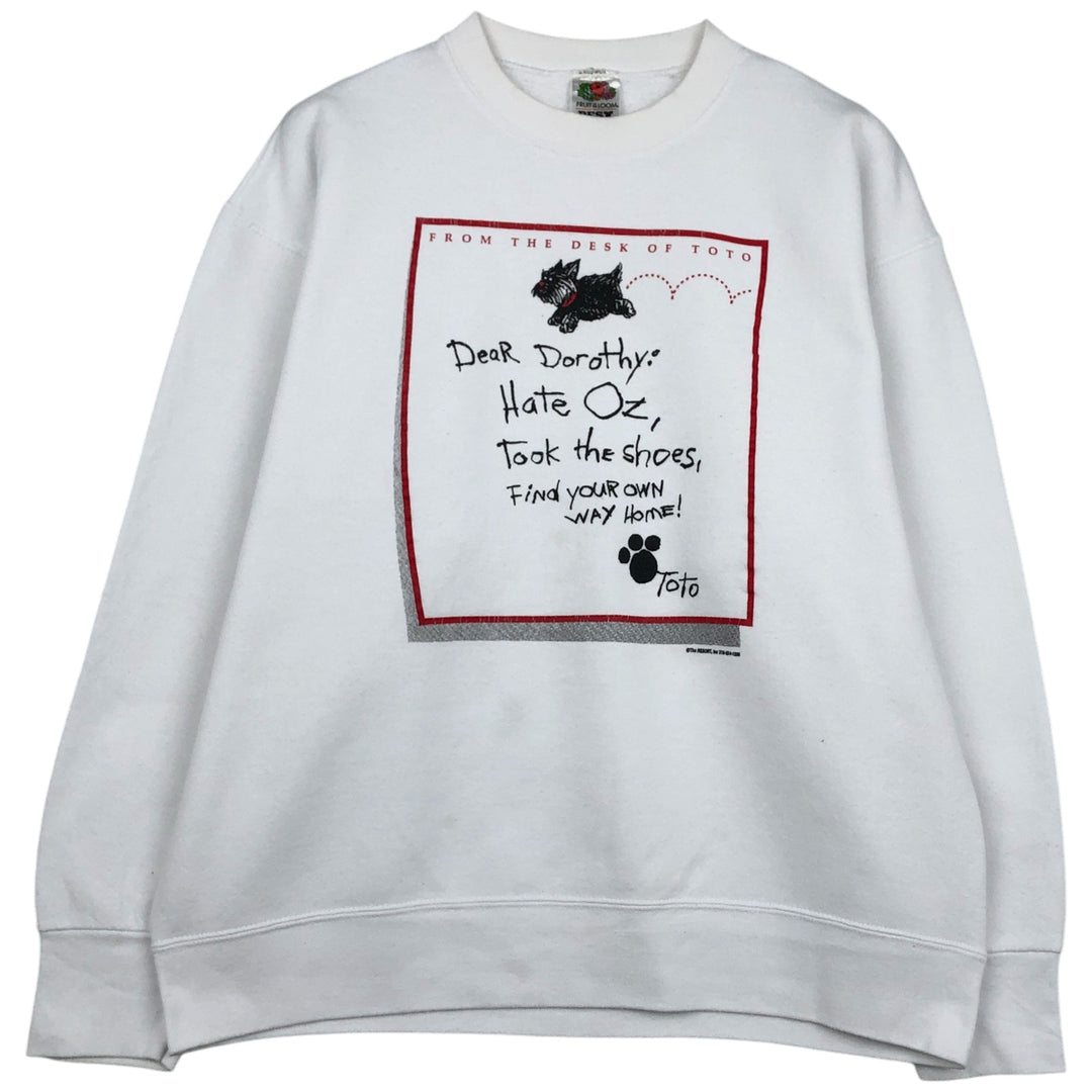 90s-00'S Fruit of the Loom OZ Wizard of Oz TOTO Character Sweatshirt, Men's Size L cotton white type Vintage Second Hand