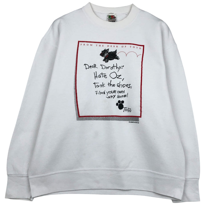 90s-00'S Fruit of the Loom OZ Wizard of Oz TOTO Character Sweatshirt, Men's Size L cotton white type Vintage Second Hand