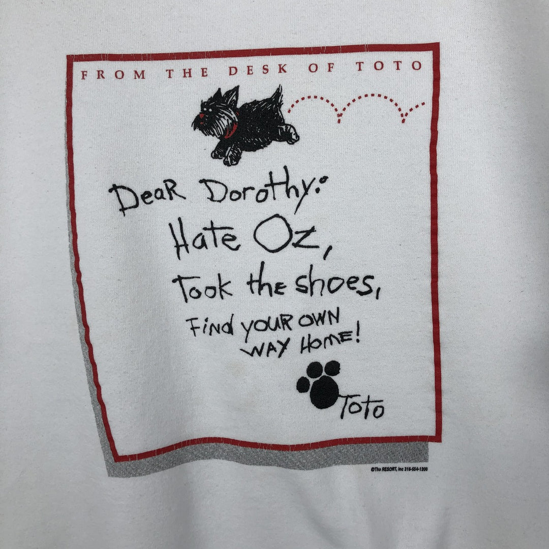 90s-00'S Fruit of the Loom OZ Wizard of Oz TOTO Character Sweatshirt, Men's Size L cotton white type Vintage Second Hand