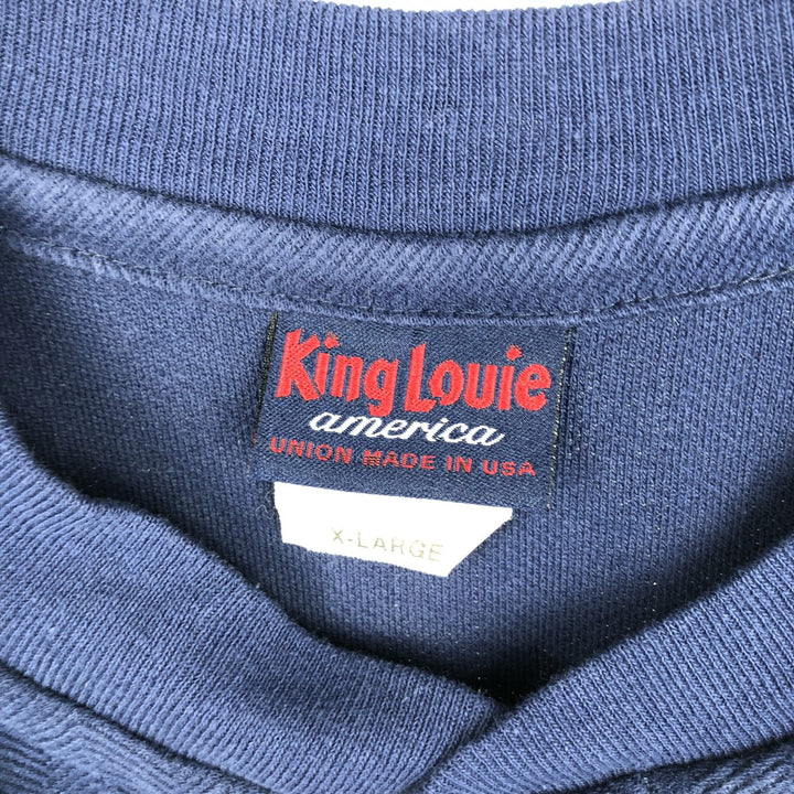 King Louie Herringbone Henley Sweatshirt, Made in USA, Men's XL cotton navy blue type Vintage Second Hand