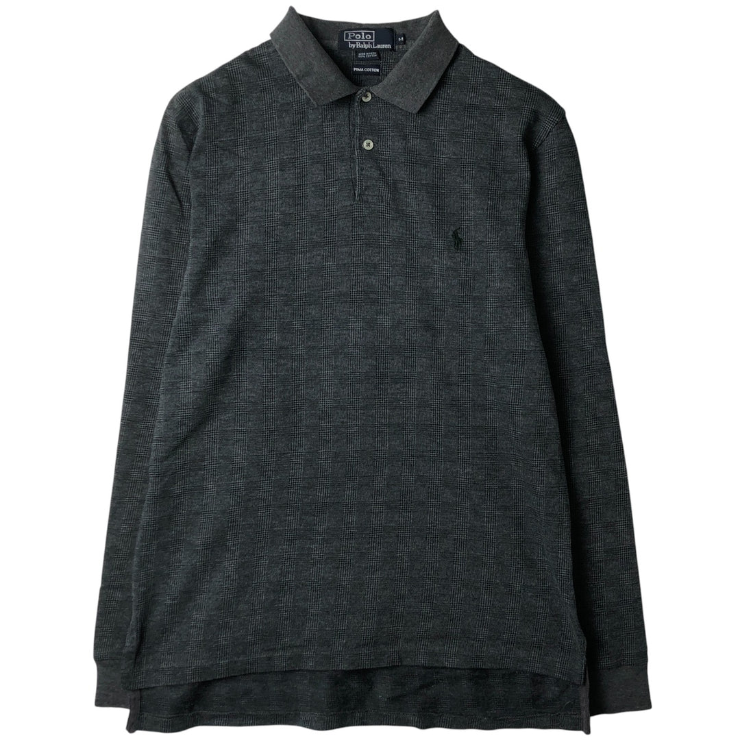 Ralph Lauren POLO by Ralph Lauren long-sleeved checked polo shirt, men's size M Pima Cotton gray type Vintage Second Hand