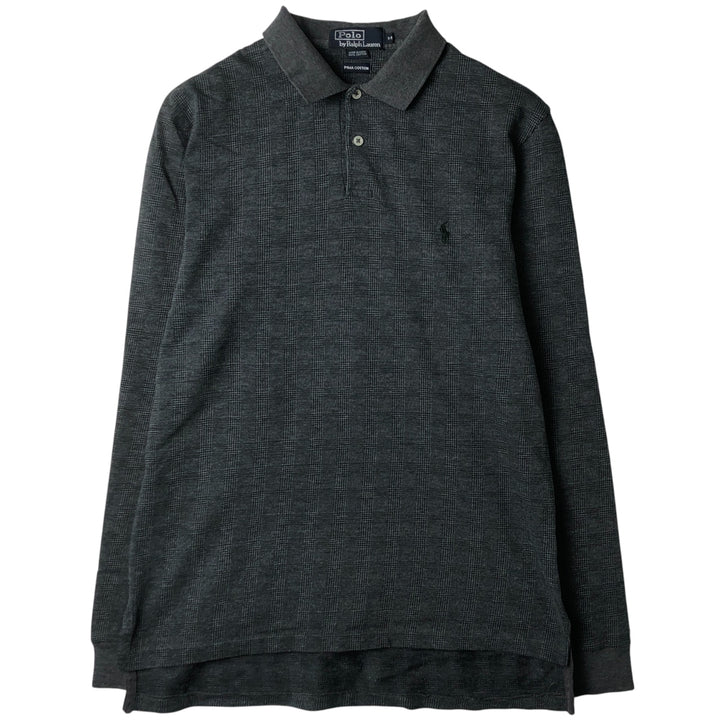 Ralph Lauren POLO by Ralph Lauren long-sleeved checked polo shirt, men's size M Pima Cotton gray type Vintage Second Hand