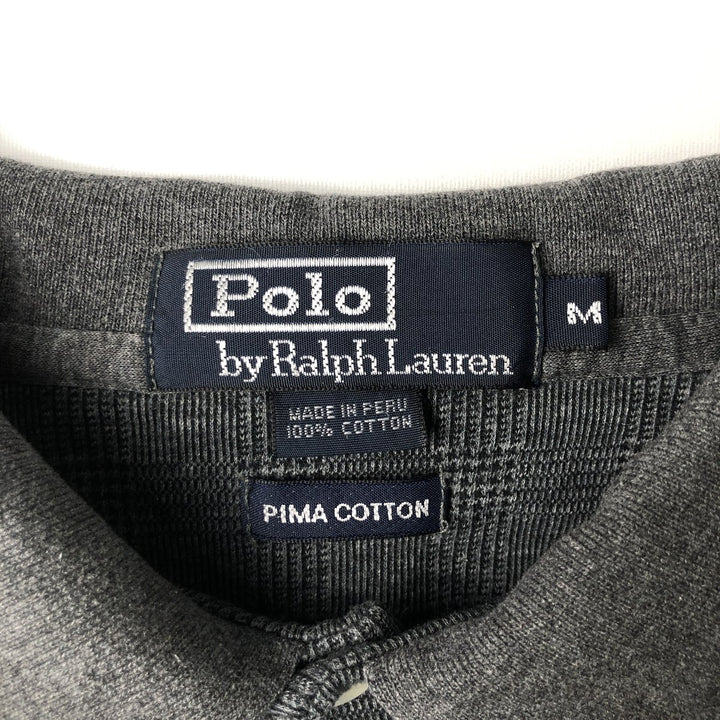 Ralph Lauren POLO by Ralph Lauren long-sleeved checked polo shirt, men's size M Pima Cotton gray type Vintage Second Hand