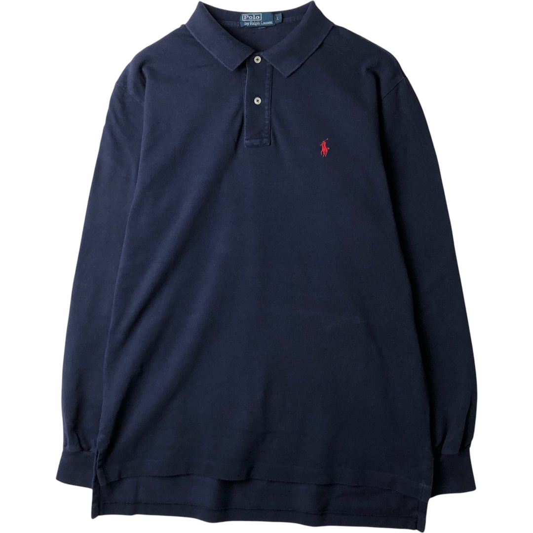 Ralph Lauren POLO by Ralph Lauren long sleeve polo shirt, men's size L unclear navy blue type Vintage Second Hand