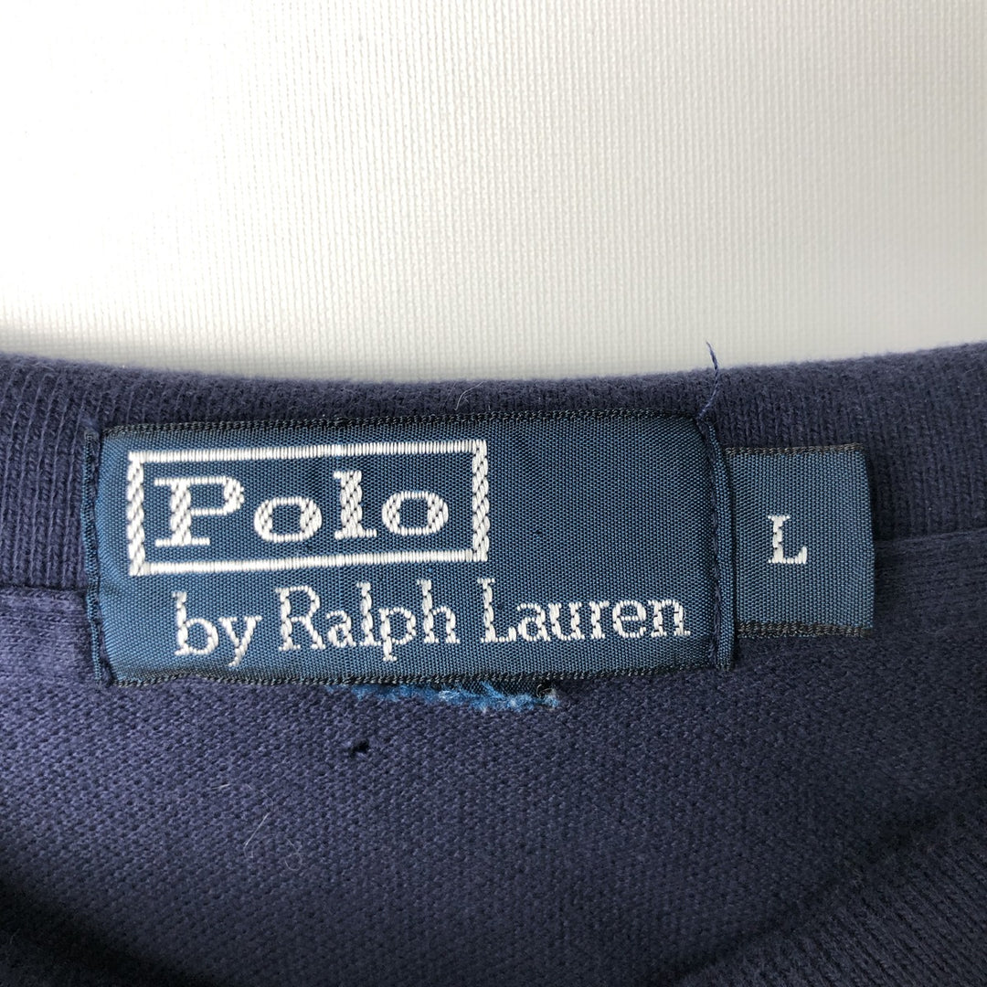 Ralph Lauren POLO by Ralph Lauren long sleeve polo shirt, men's size L unclear navy blue type Vintage Second Hand