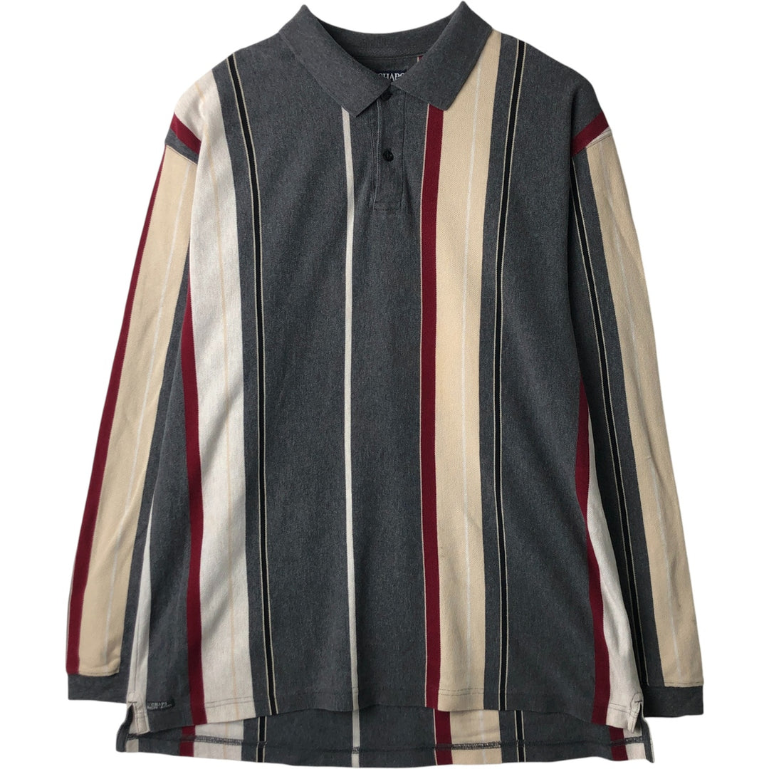 Ralph Lauren Chaps Long Sleeve Striped Polo Shirt, Men's XL cotton gray type Vintage Second Hand