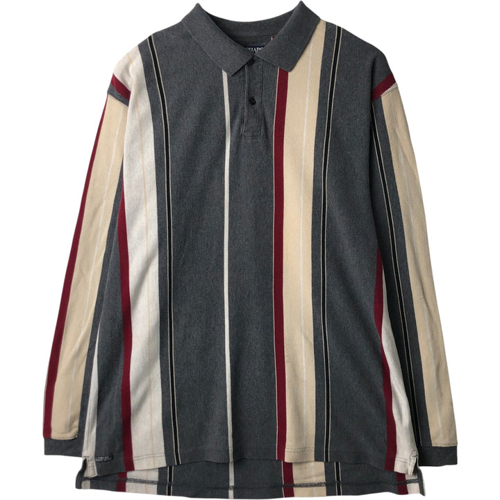Ralph Lauren Chaps Long Sleeve Striped Polo Shirt, Men's XL cotton gray type Vintage Second Hand