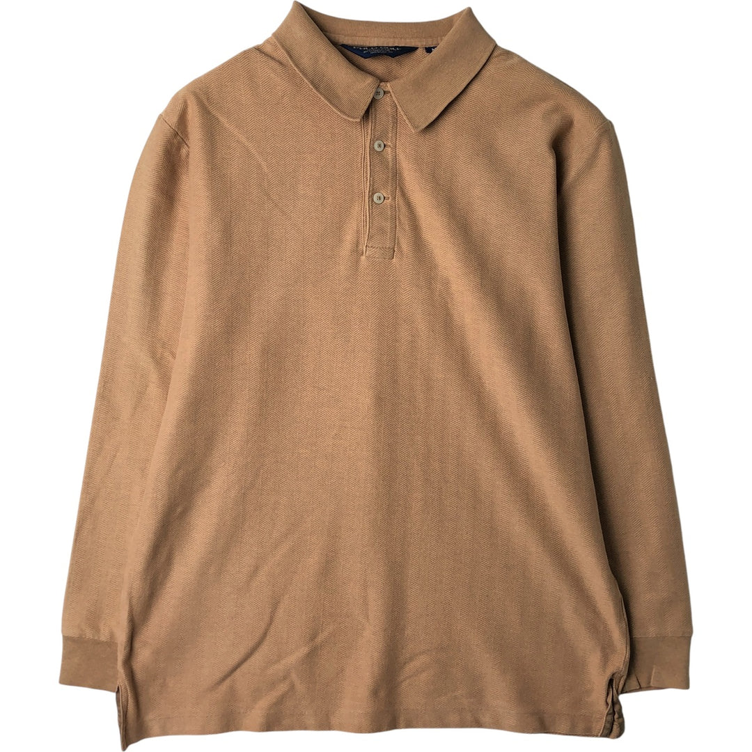 Ralph Lauren POLO GOLF herringbone long-sleeved polo shirt, men's size M Pima Cotton Camel type Vintage Second Hand