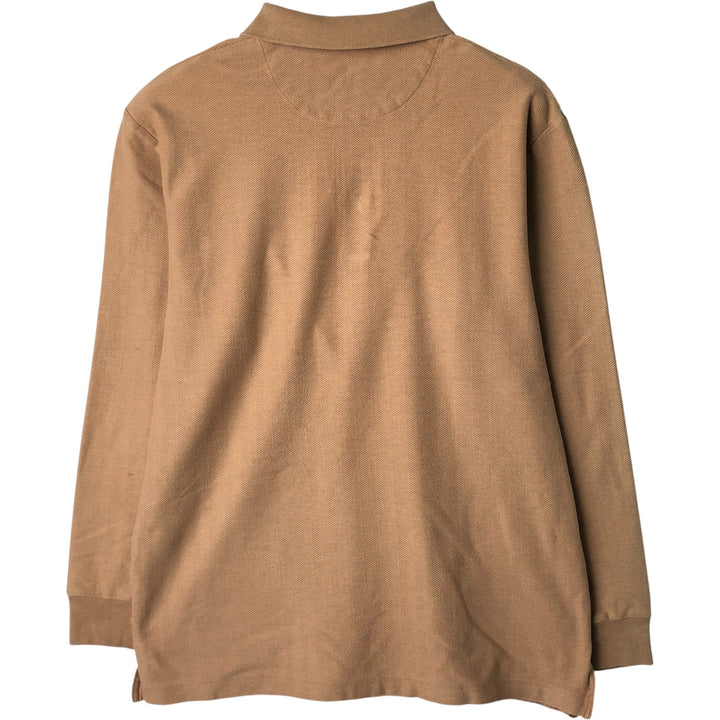 Ralph Lauren POLO GOLF herringbone long-sleeved polo shirt, men's size M Pima Cotton Camel type Vintage Second Hand