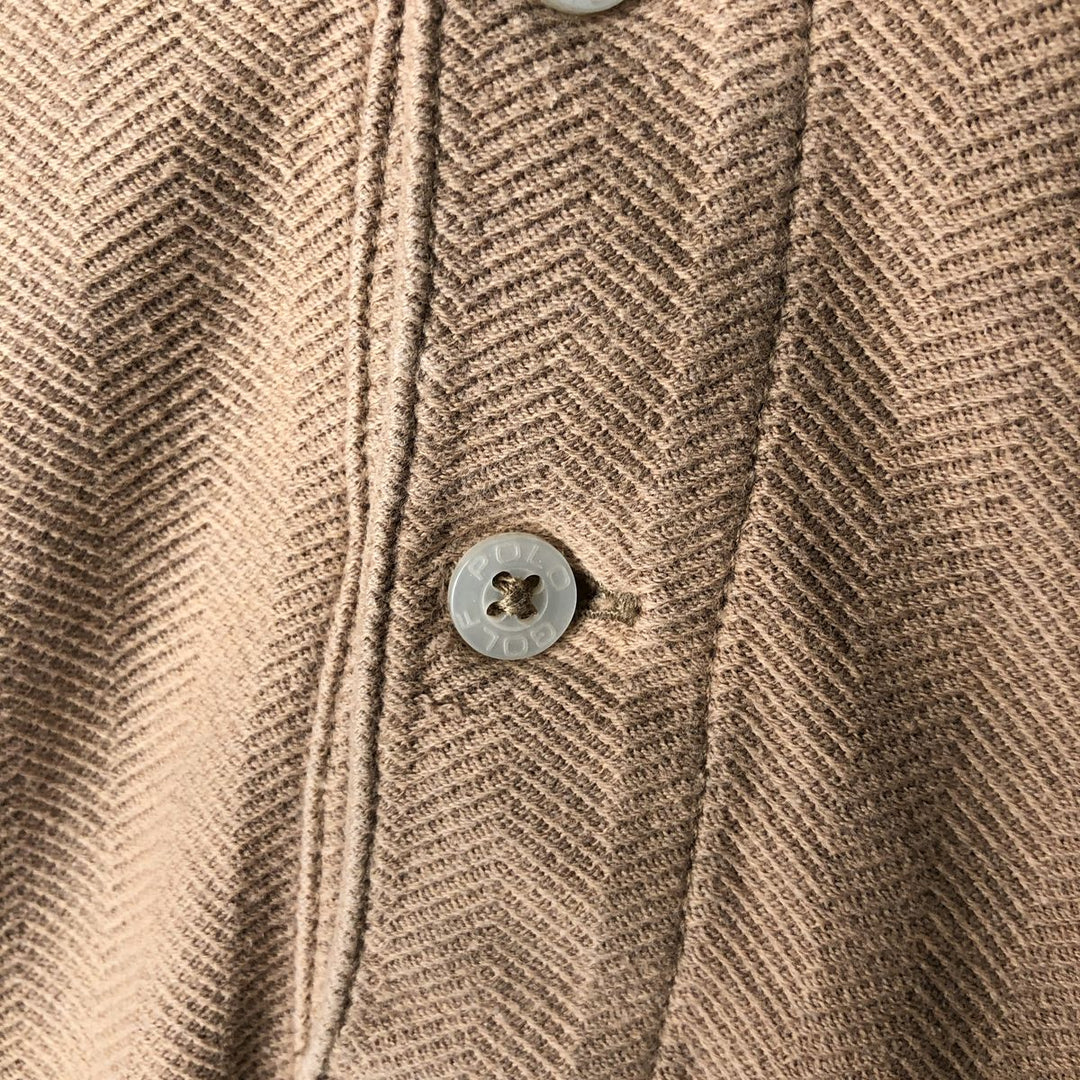 Ralph Lauren POLO GOLF herringbone long-sleeved polo shirt, men's size M Pima Cotton Camel type Vintage Second Hand