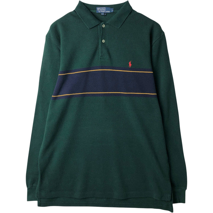 Ralph Lauren POLO by Ralph Lauren long sleeve polo shirt, men's size L cotton Green type dark green Vintage Second Hand