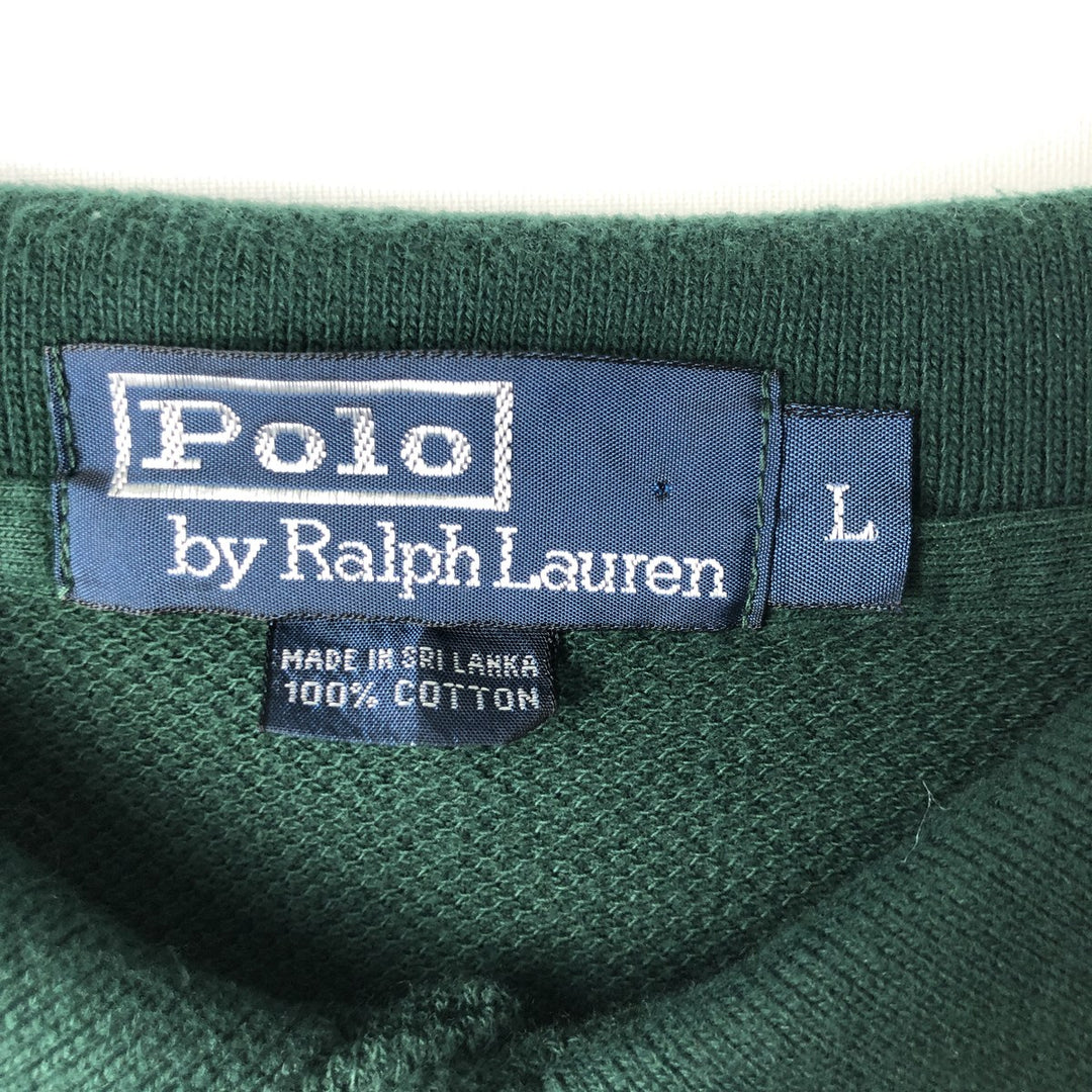 Ralph Lauren POLO by Ralph Lauren long sleeve polo shirt, men's size L cotton Green type dark green Vintage Second Hand
