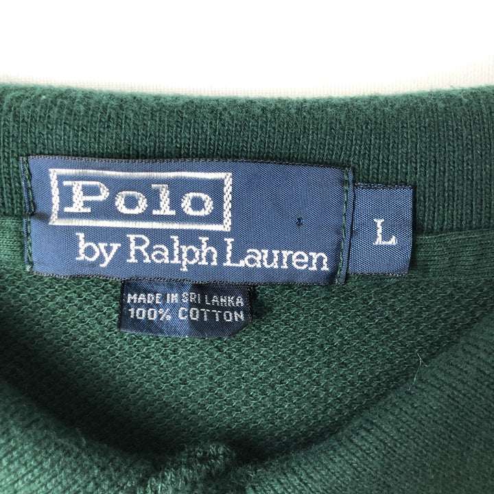 Ralph Lauren POLO by Ralph Lauren long sleeve polo shirt, men's size L cotton Green type dark green Vintage Second Hand