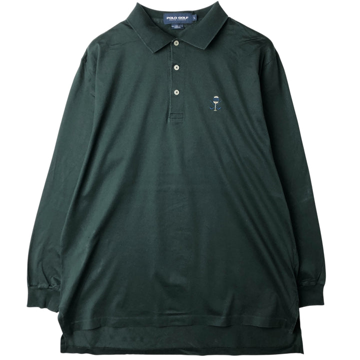 Ralph Lauren POLO GOLF Long sleeve polo shirt for men, size L cotton Green type dark green Vintage Second Hand