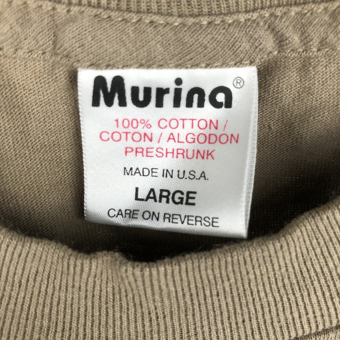 Vintage 90'S Murina print T-shirt, Made in USA, Men's Size L cotton Khaki type brown Vintage Second Hand