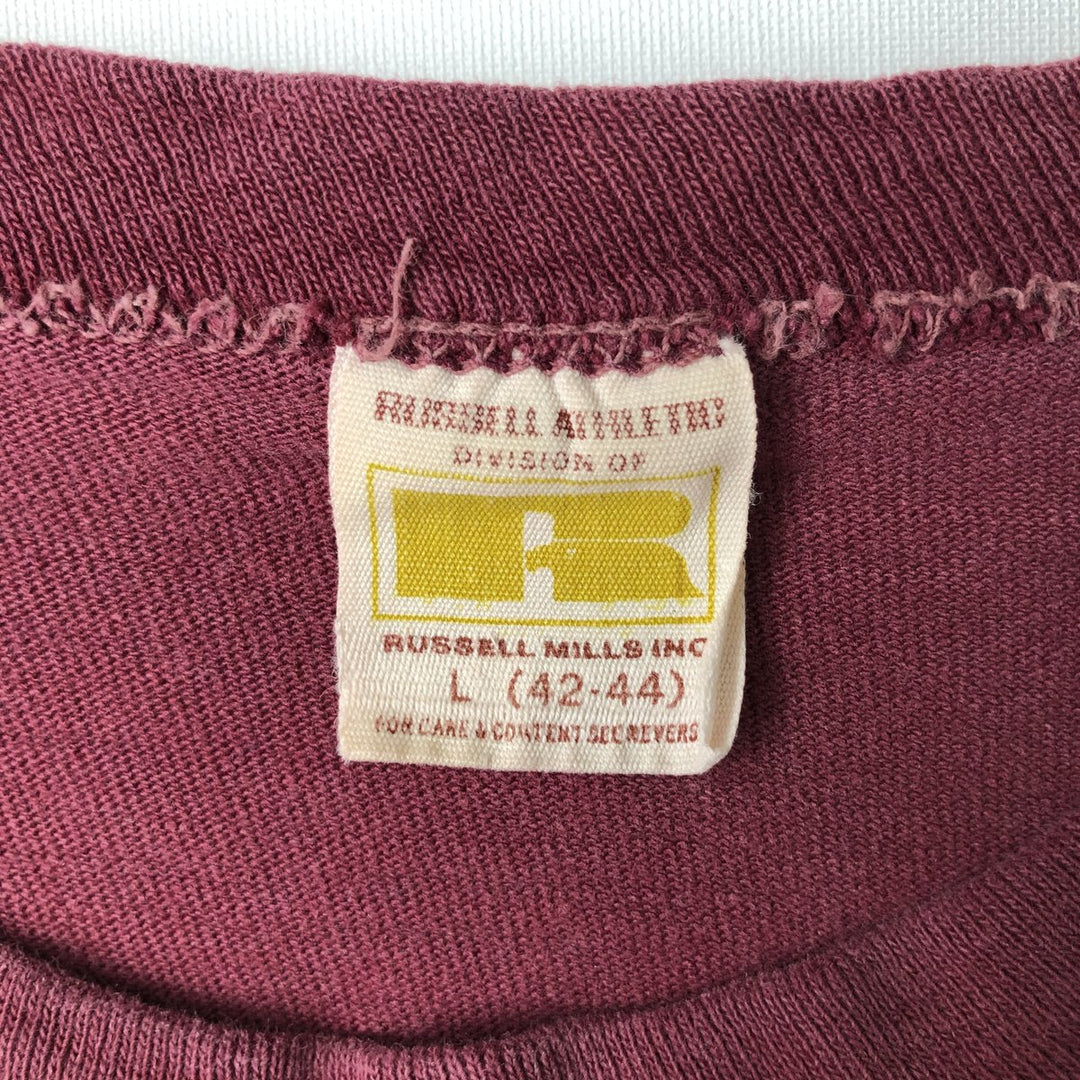 Vintage 70'S Russell printed T-shirt, made in the USA, size L for men cotton Red type red-purple Vintage Second Hand