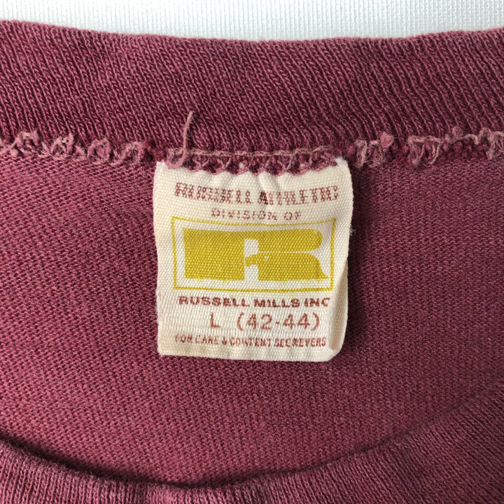 Vintage 70'S Russell printed T-shirt, made in the USA, size L for men cotton Red type red-purple Vintage Second Hand
