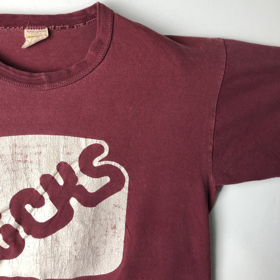 Vintage 70'S Russell printed T-shirt, made in the USA, size L for men cotton Red type red-purple Vintage Second Hand