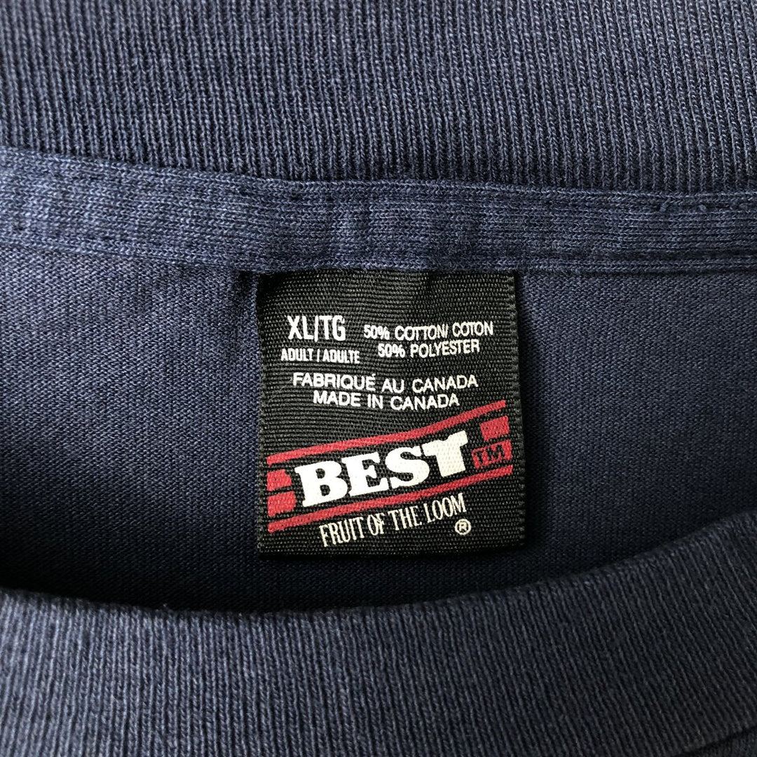 90'S Fruit of the Loom Best Print T-Shirt, Made in Canada, Men's XL, Vintage cotton navy blue type Vintage Second Hand