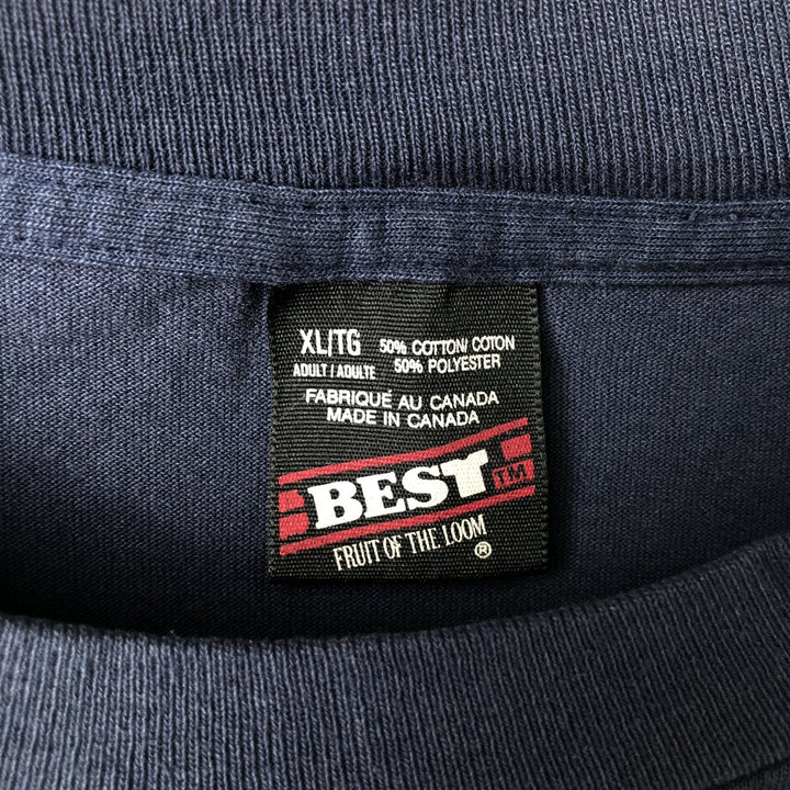 90'S Fruit of the Loom Best Print T-Shirt, Made in Canada, Men's XL, Vintage cotton navy blue type Vintage Second Hand