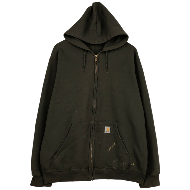 Carhartt Sweat Full Zip Hoodie Men's L size cotton Khaki type Vintage Second Hand