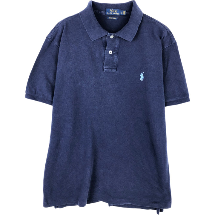Ralph Lauren POLO RALPH LAUREN CUSTOM SLIM FIT short sleeve polo shirt, men's size L cotton navy blue type Vintage Second Hand