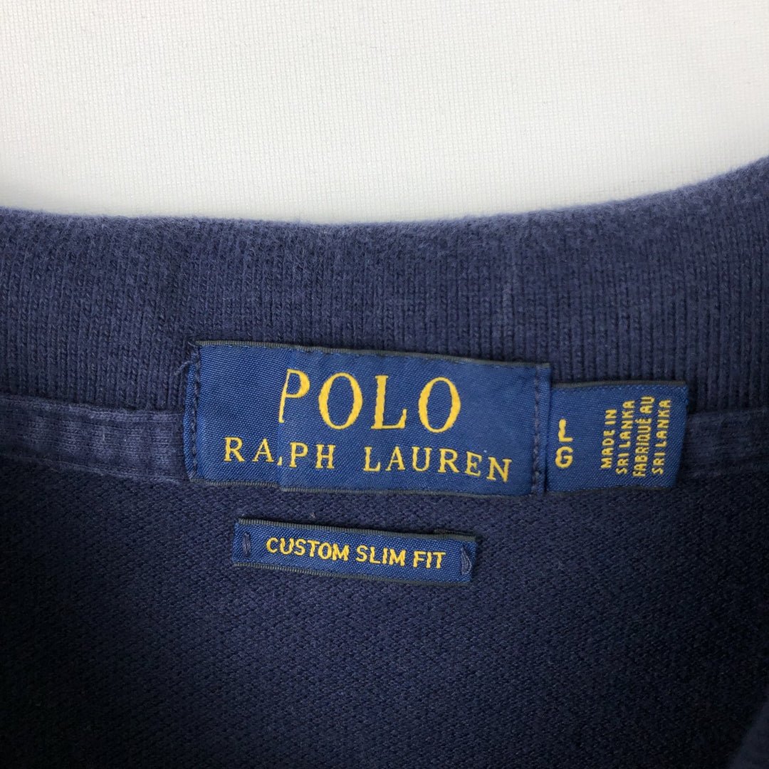 Ralph Lauren POLO RALPH LAUREN CUSTOM SLIM FIT short sleeve polo shirt, men's size L cotton navy blue type Vintage Second Hand