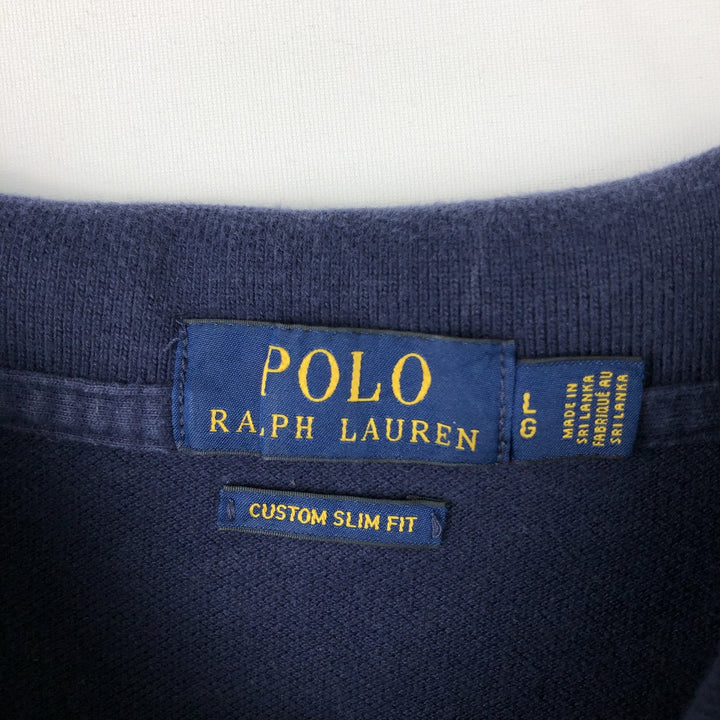 Ralph Lauren POLO RALPH LAUREN CUSTOM SLIM FIT short sleeve polo shirt, men's size L cotton navy blue type Vintage Second Hand