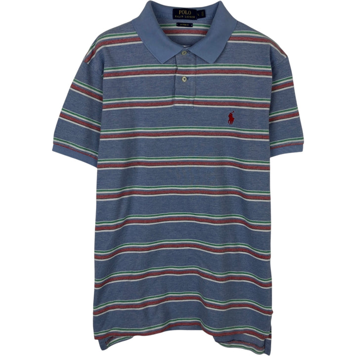 Ralph Lauren POLO RALPH LAUREN CUSTOM FIT Multi-Border Short Sleeve Polo Shirt, Men's Size L cotton Blue type light blue Vintage Second Hand
