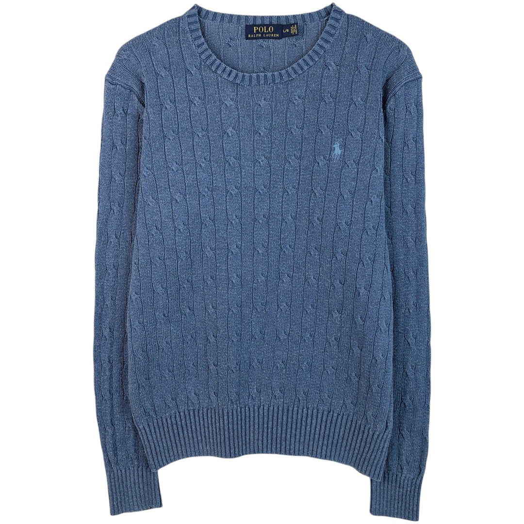 Ralph Lauren POLO RALPH LAUREN cable knit silk knit sweater, men's size L silk Blue type light blue Vintage Second Hand