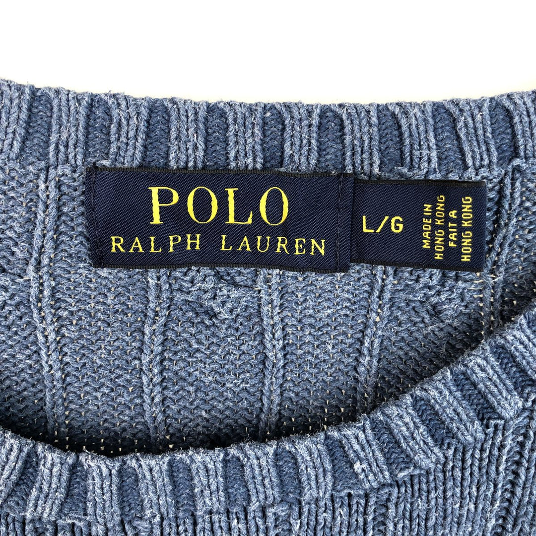 Ralph Lauren POLO RALPH LAUREN cable knit silk knit sweater, men's size L silk Blue type light blue Vintage Second Hand