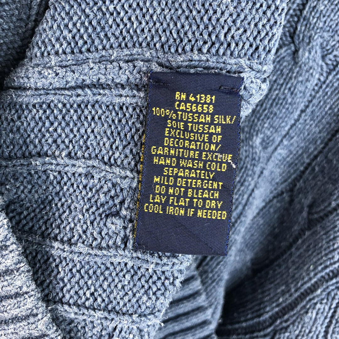 Ralph Lauren POLO RALPH LAUREN cable knit silk knit sweater, men's size L silk Blue type light blue Vintage Second Hand