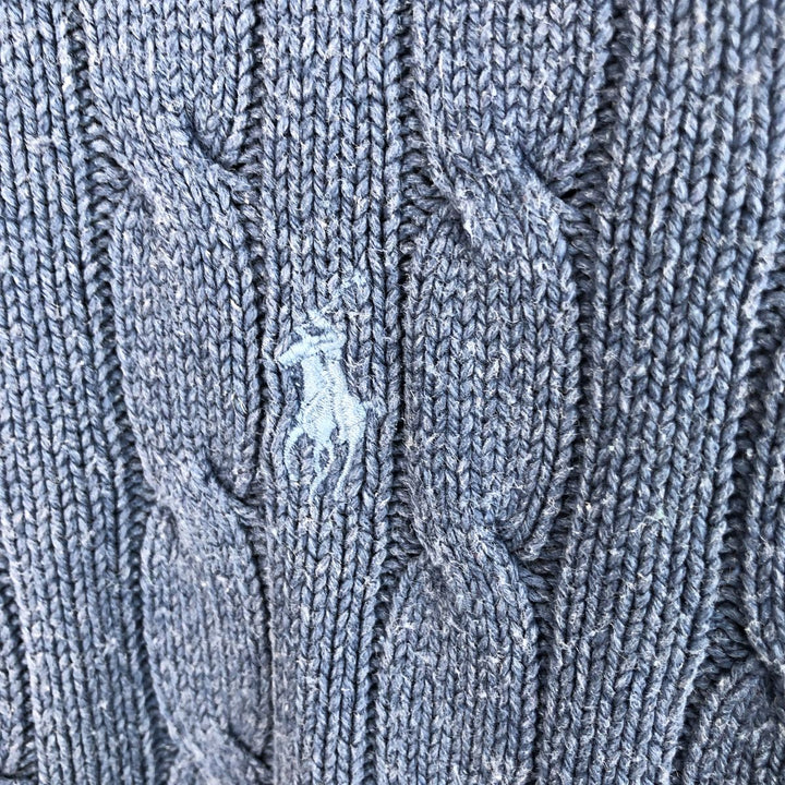 Ralph Lauren POLO RALPH LAUREN cable knit silk knit sweater, men's size L silk Blue type light blue Vintage Second Hand