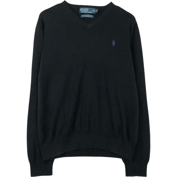 Ralph Lauren POLO by Ralph Lauren V-neck Pima cotton knit sweater, men's size L Pima Cotton black type Vintage Second Hand