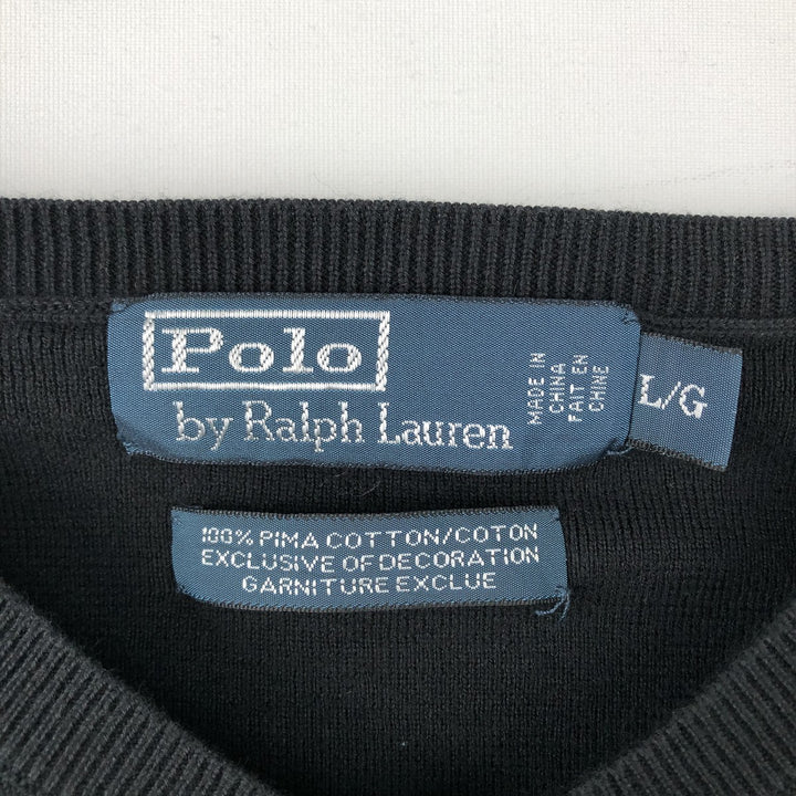 Ralph Lauren POLO by Ralph Lauren V-neck Pima cotton knit sweater, men's size L Pima Cotton black type Vintage Second Hand