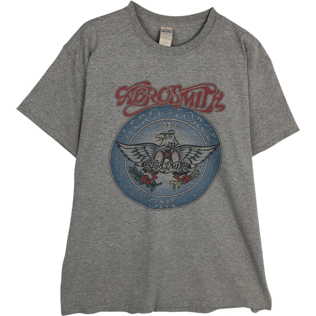 Gildan Aerosmith Band T-Shirt, Men's Size L cotton gray type Vintage Second Hand