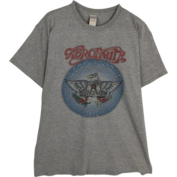 Gildan Aerosmith Band T-Shirt, Men's Size L cotton gray type Vintage Second Hand