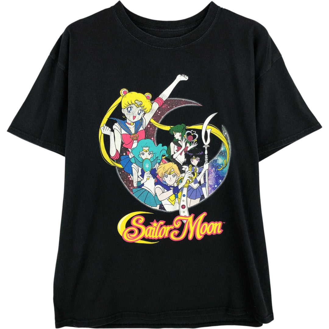 Sailor Moon character print T-shirt, men's size L unclear black type Vintage Second Hand