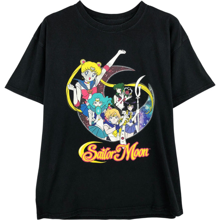 Sailor Moon character print T-shirt, men's size L unclear black type Vintage Second Hand