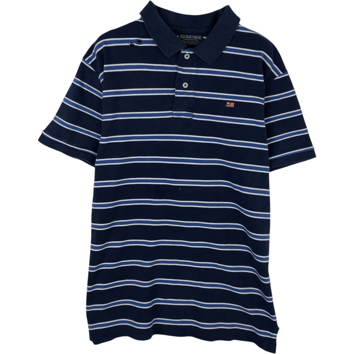 Ralph Lauren Polo Jeans Company multi-border short-sleeved polo shirt, men's size XL cotton navy blue type Vintage Second Hand