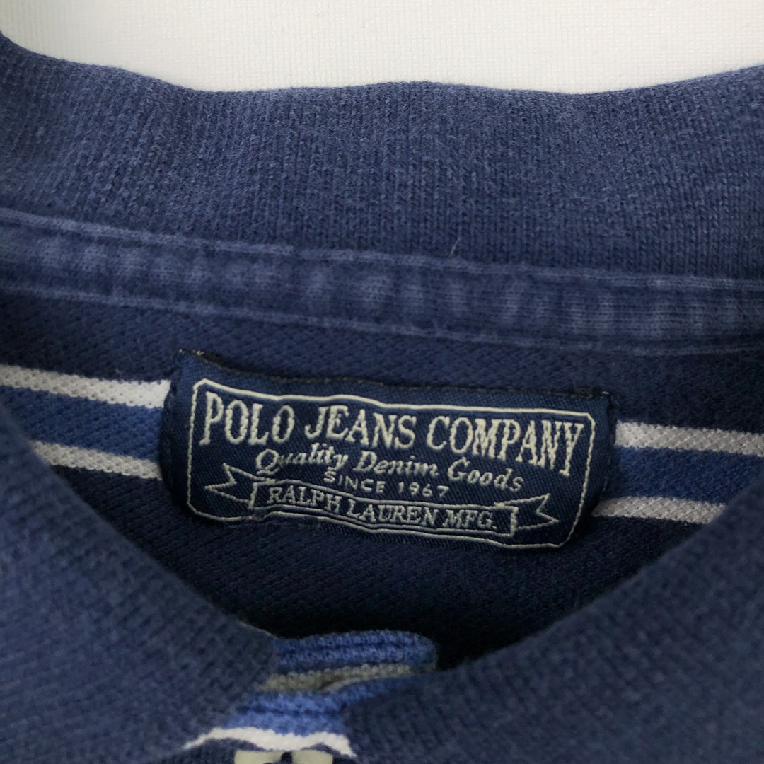 Ralph Lauren Polo Jeans Company multi-border short-sleeved polo shirt, men's size XL cotton navy blue type Vintage Second Hand