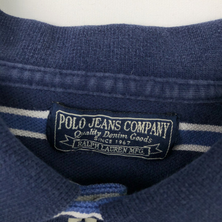 Ralph Lauren Polo Jeans Company multi-border short-sleeved polo shirt, men's size XL cotton navy blue type Vintage Second Hand